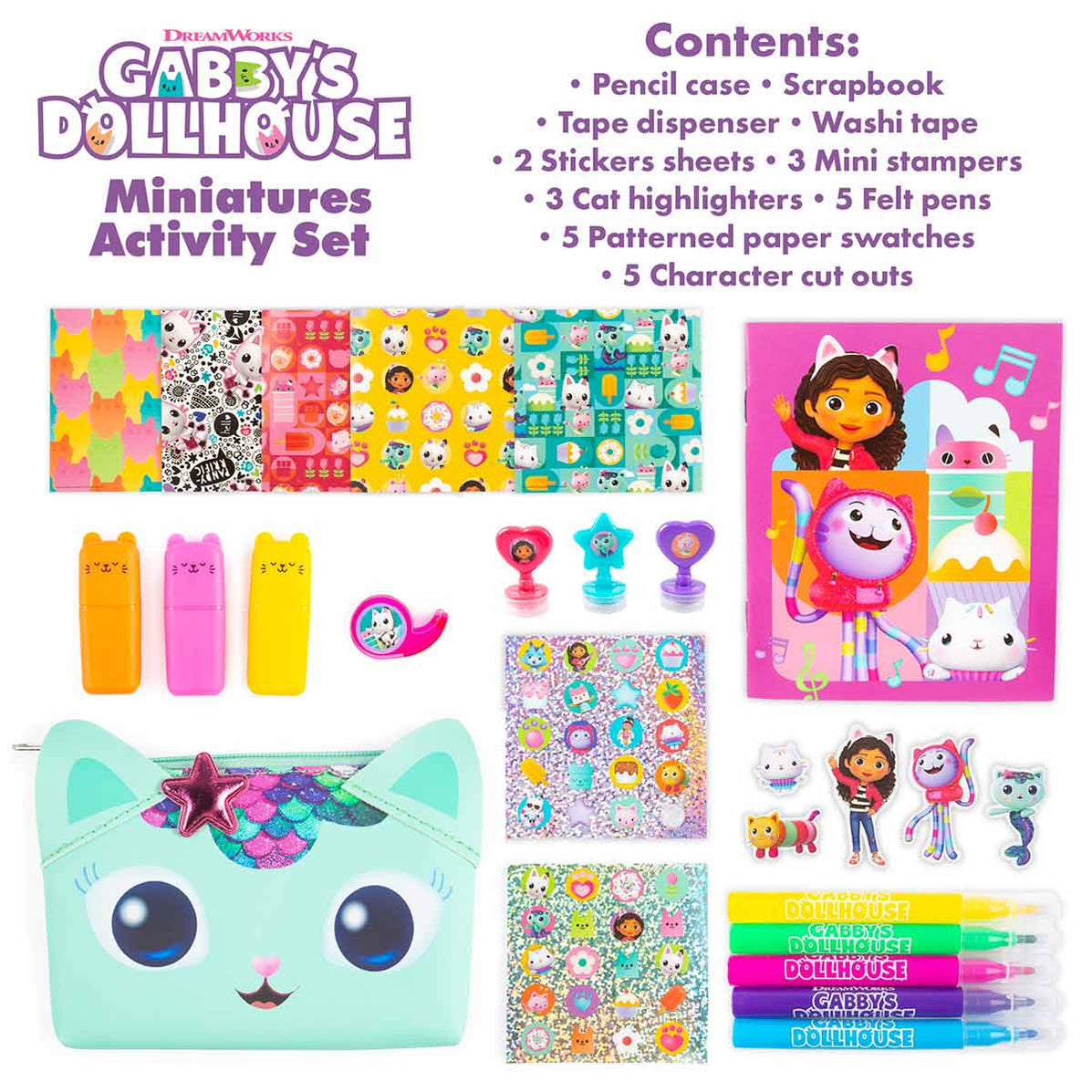 Estuche De Papelería Gabby's Dollhouse – Mini Set Con Calcomanías, Rotuladores, Sellos Y Más – Regalo Creativo