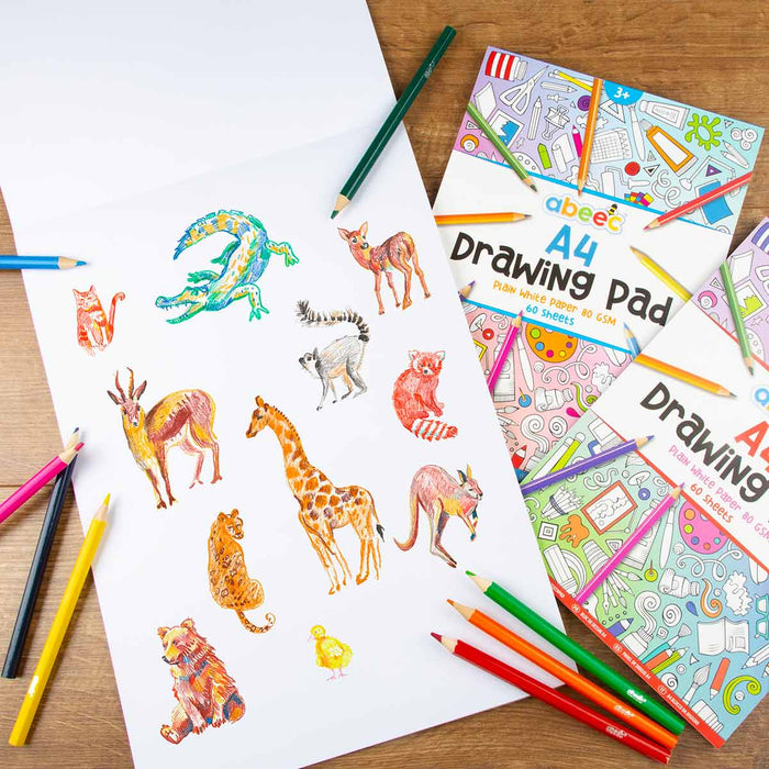 3 Pack Drawing Pads for Children - 2 x A4 Plain Sketch Pads, 1 x A3 Plain