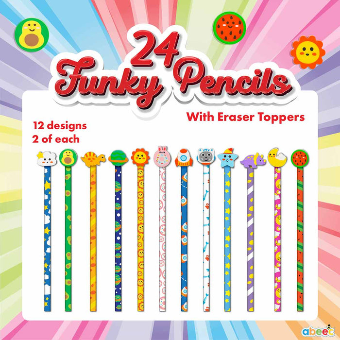 24 Funky Pencils With Eraser Toppers