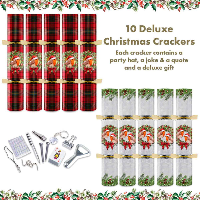 10 Robin themed 12" Christmas Crackers