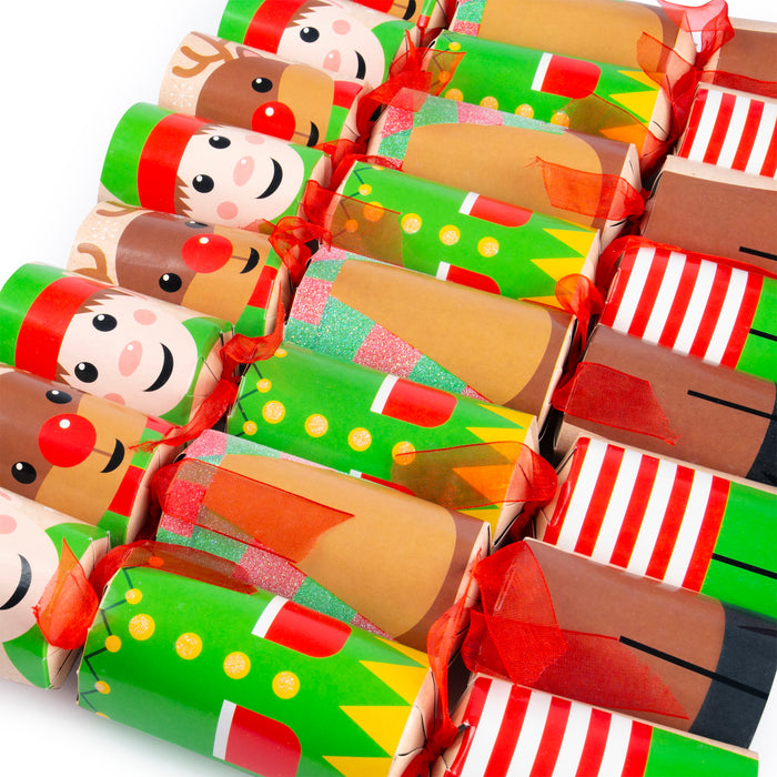 12 Family Crackers With Elf & Reindeer Design