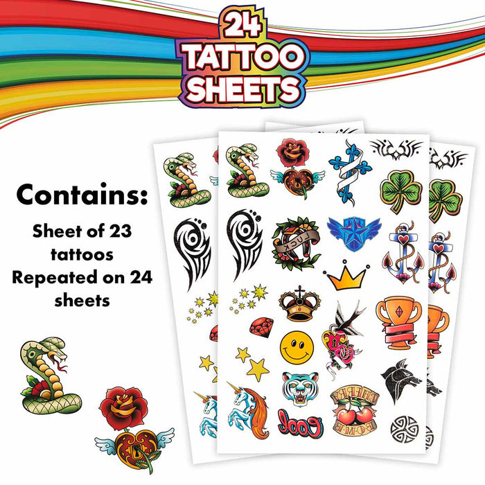 24 sheets of fake tattoos | Over 500 party tattoos for kids