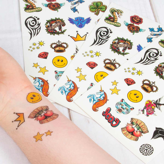 24 sheets of fake tattoos | Over 500 party tattoos for kids