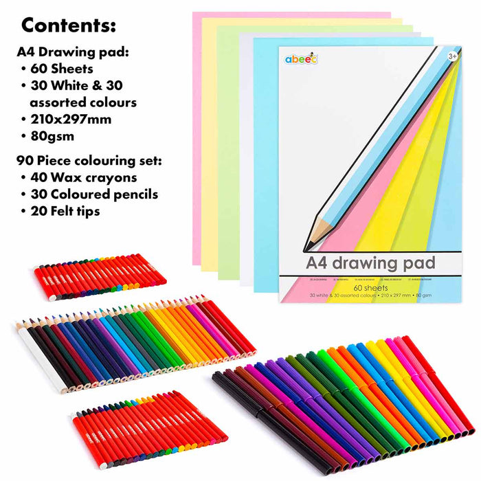 abeec Colouring Bundle - 90 Piece Colouring Set and A4 Drawing Pad