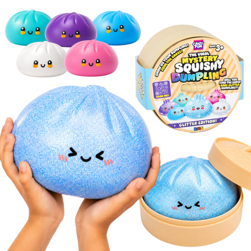 RMS giant mystery squishy dumpling in bamboo steamer packaging, 17cm, on white background
