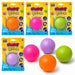 Four colourful squishy balls in orange, pink, green, and purple, shown with four retail blister packs labeled Play Nub Squishy Ball on a white background. Sold as a 4 pack. 
