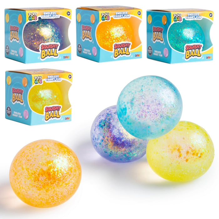 Playhub Squish Ball 4-Pack, Glitter Sensory Balls