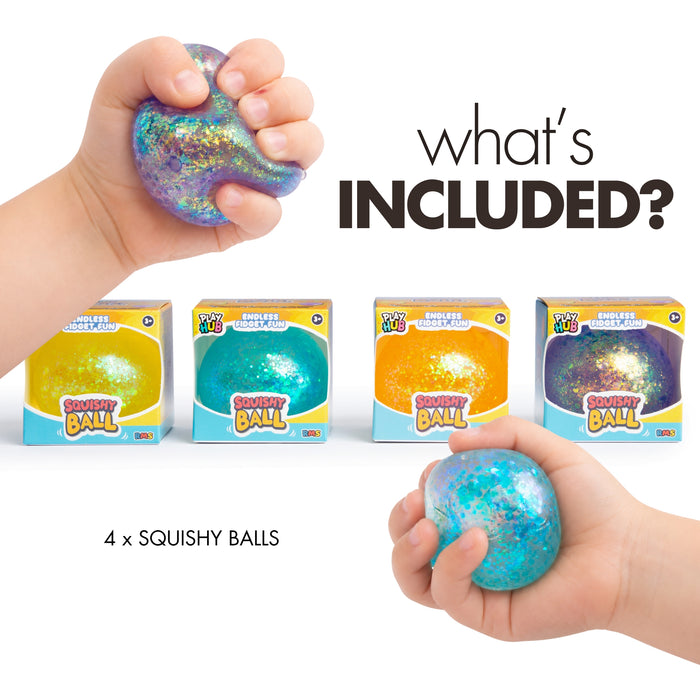 Playhub Squish Ball 4-Pack, Glitter Sensory Balls