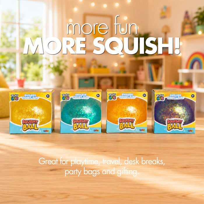 Playhub Squish Ball 4-Pack, Glitter Sensory Balls