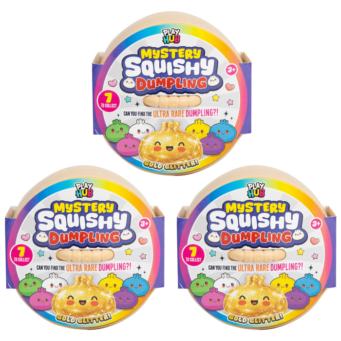 Play Hub Mystery Squishy Dumpling 3 Pack | Gold or Rainbow Glitter