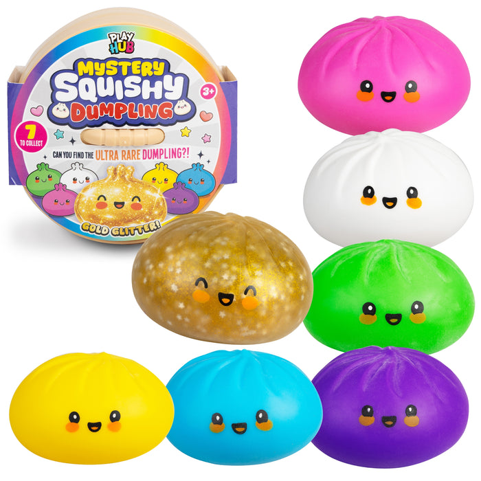 Play Hub Mystery Squishy Dumpling 3 Pack | Gold or Rainbow Glitter