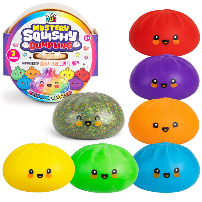 Play Hub Mystery Squishy Dumpling 3 Pack | Gold or Rainbow Glitter