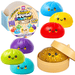 A set of colorful squishy dumpling toys with cute cartoon faces, shown both sealed in their branded retail box and unpackaged. The packaging reads 'The Weird Mystery Squishy Dumpling Starlight Edition!' and shows multiple dumpling colors.