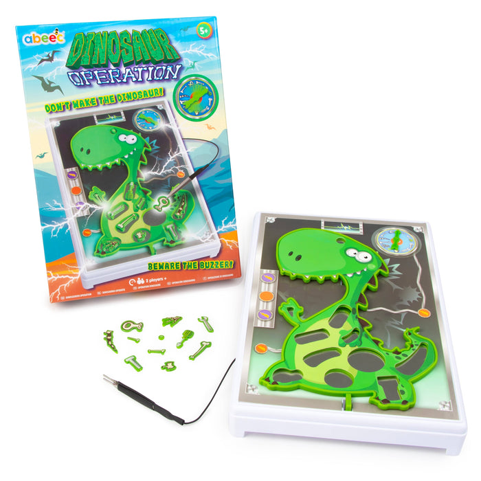 abeec Dinosaur-themed 'Operation' game with packaging and components on a white background