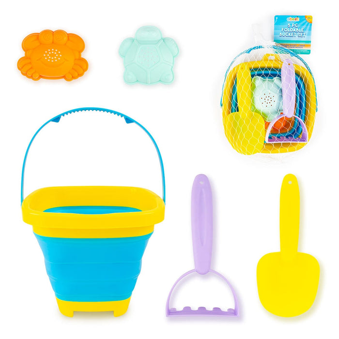 foldable beach bucket for kids travel with 4 tools
