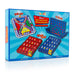Box of abeec 3-in-1 travel games with colourful game boards on a blue background