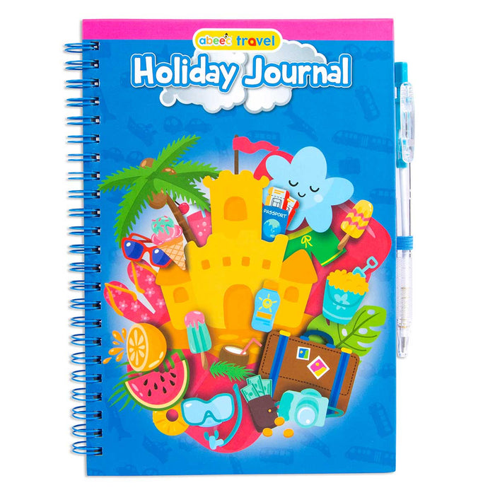 Colorful holiday journal with a pen on a white background