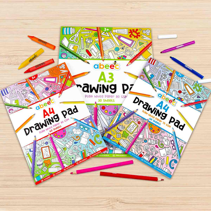 3 pack of drawing paper - contains 1 x A3 and 2 x A4 plain paper pads