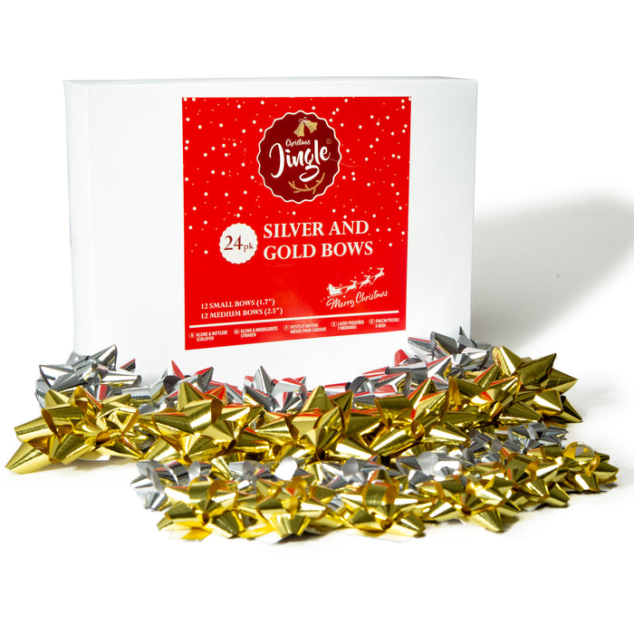 24 Pack Of Silver & Gold Bows