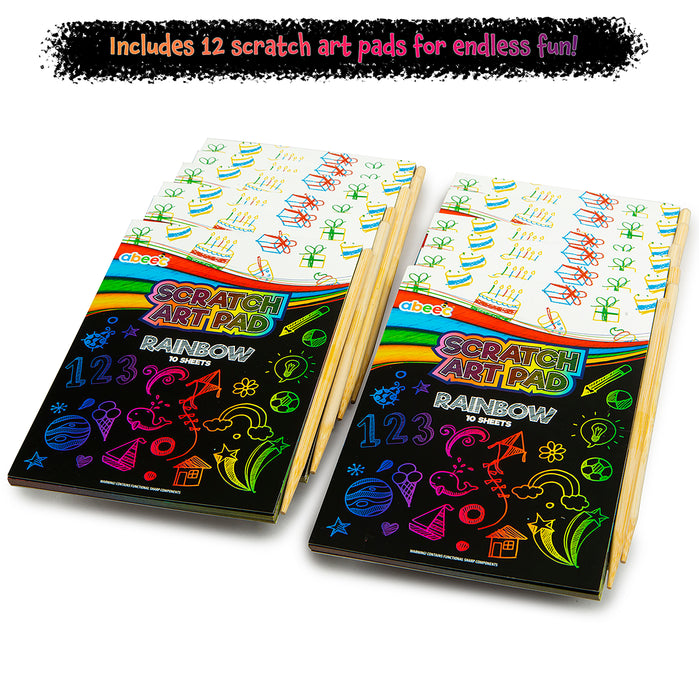 12 Pack Of Rainbow Scratch Art Pads