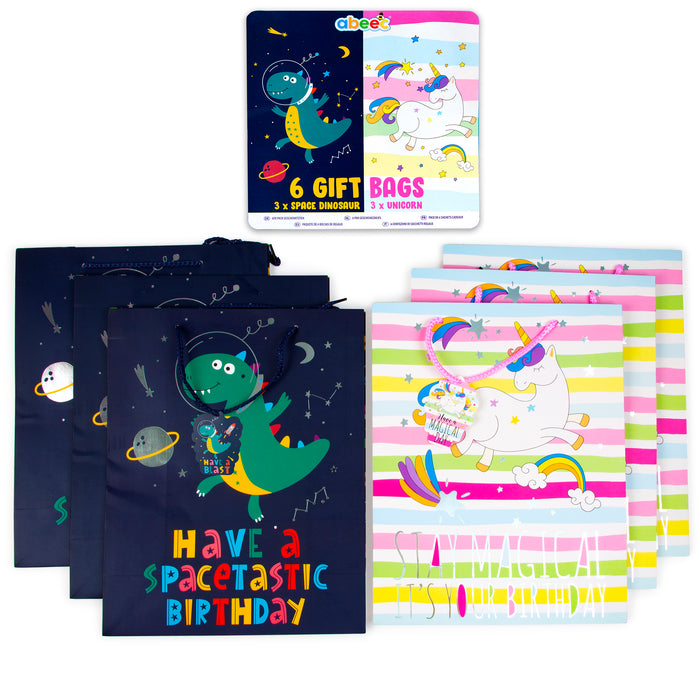 6 Pack Of Unicorn & Dinosaur Gift Bags