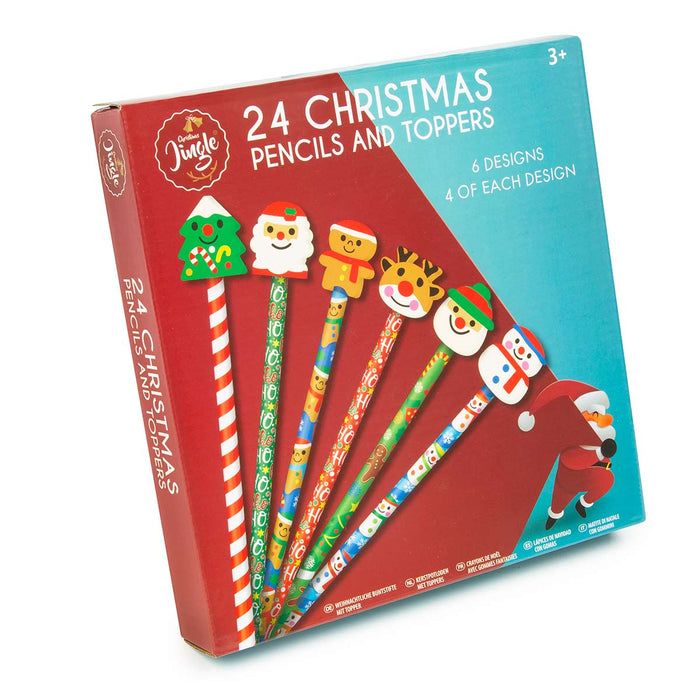 24 Christmas Pencils With Toppers