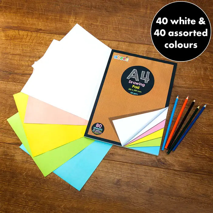 a4 drawing pad 60gms with colour paper and pencils