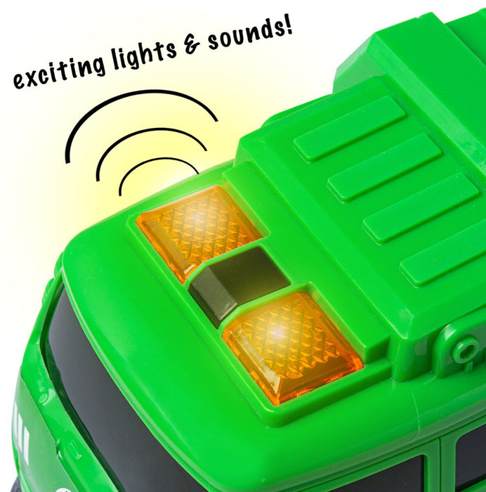green recycling truck toy with lights and sounds
