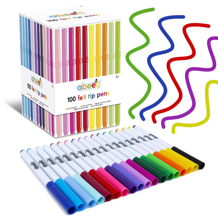 100 Felt tip pens in a box - 20 colours