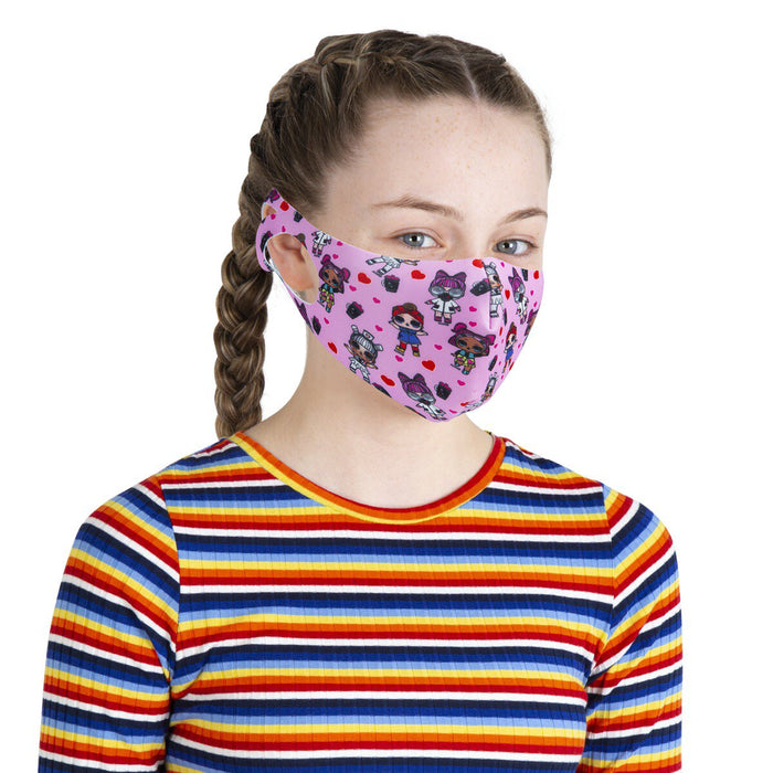 girl wearing lol surprise care pack pink face mask