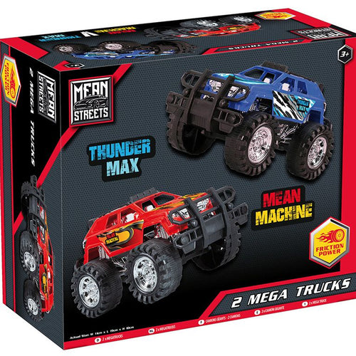 blue and red monster trucks packaging