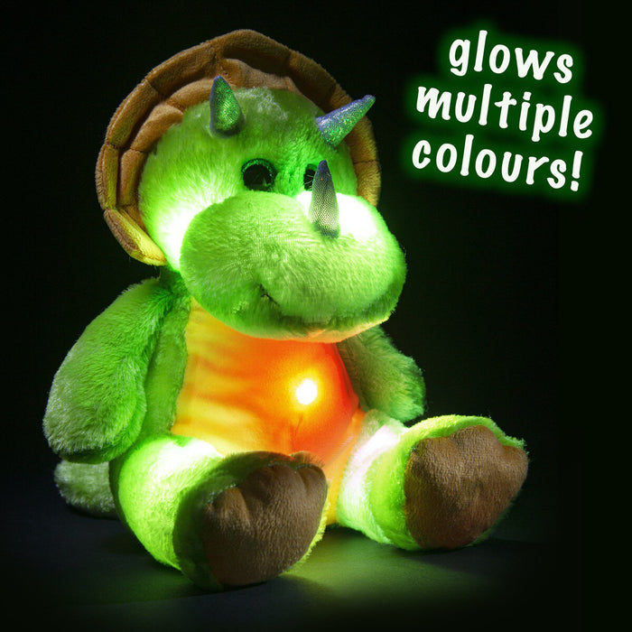 light up plush dinosaur toy glowing in the dark