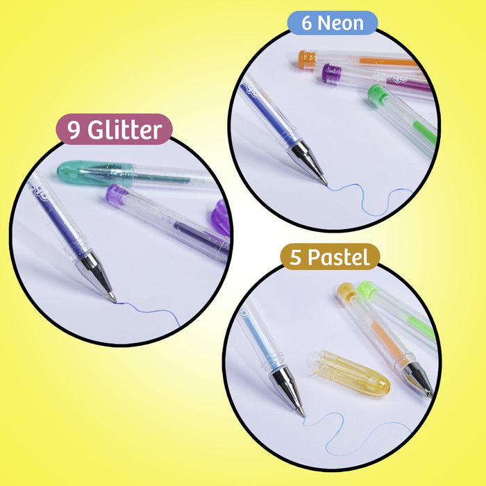 mini scented gel pens in glitter, pastel and neon finish